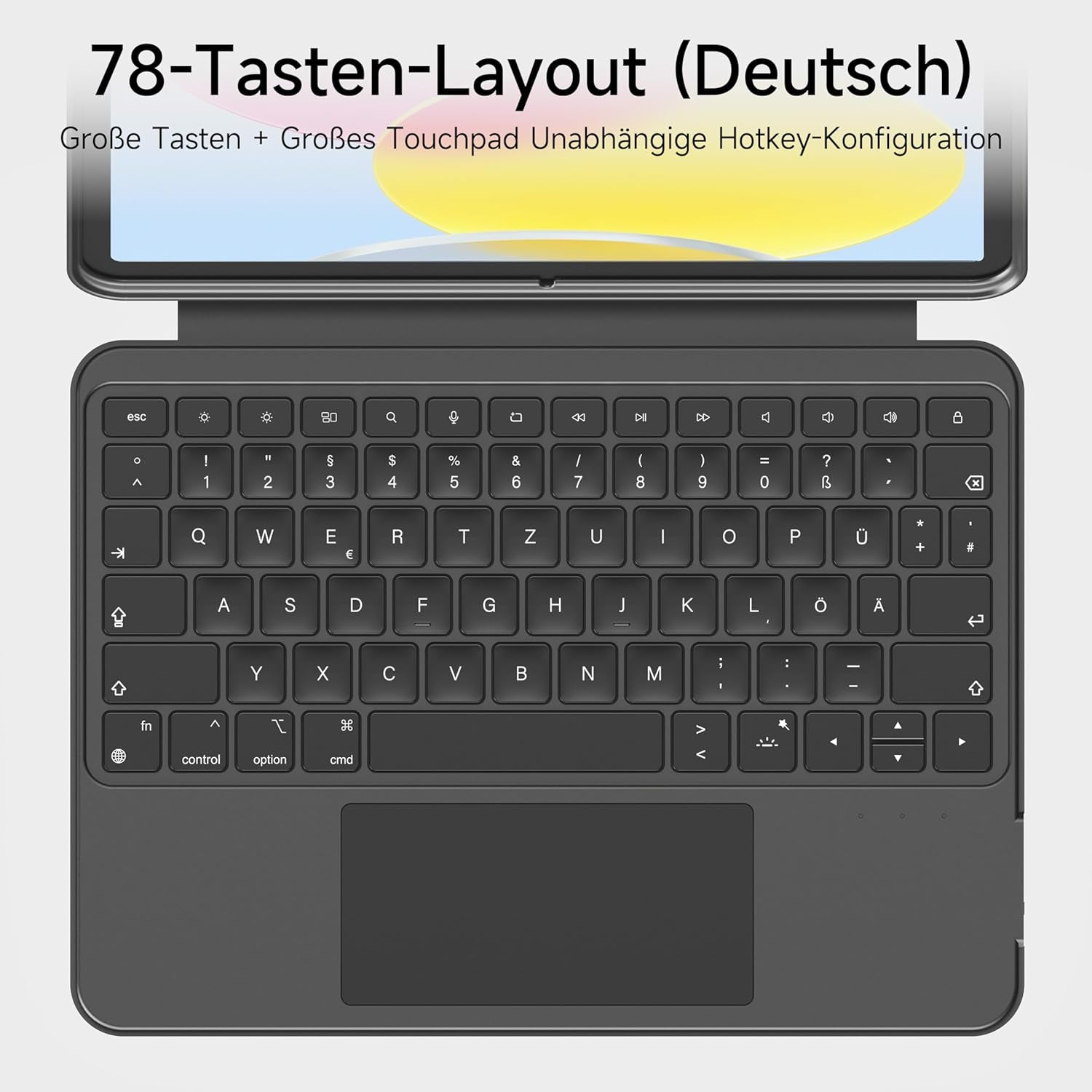 HOU Ipad 11. A16/10. Generation Case Mit Tastatur, Drehbare Und Abnehmbare Tastatur Für Ipad 11''/10, Elastische Stifthalterung, Vollschutzhülle, 7-Farben Hintergrundbeleuchtung, Multi-Touch Trackpad