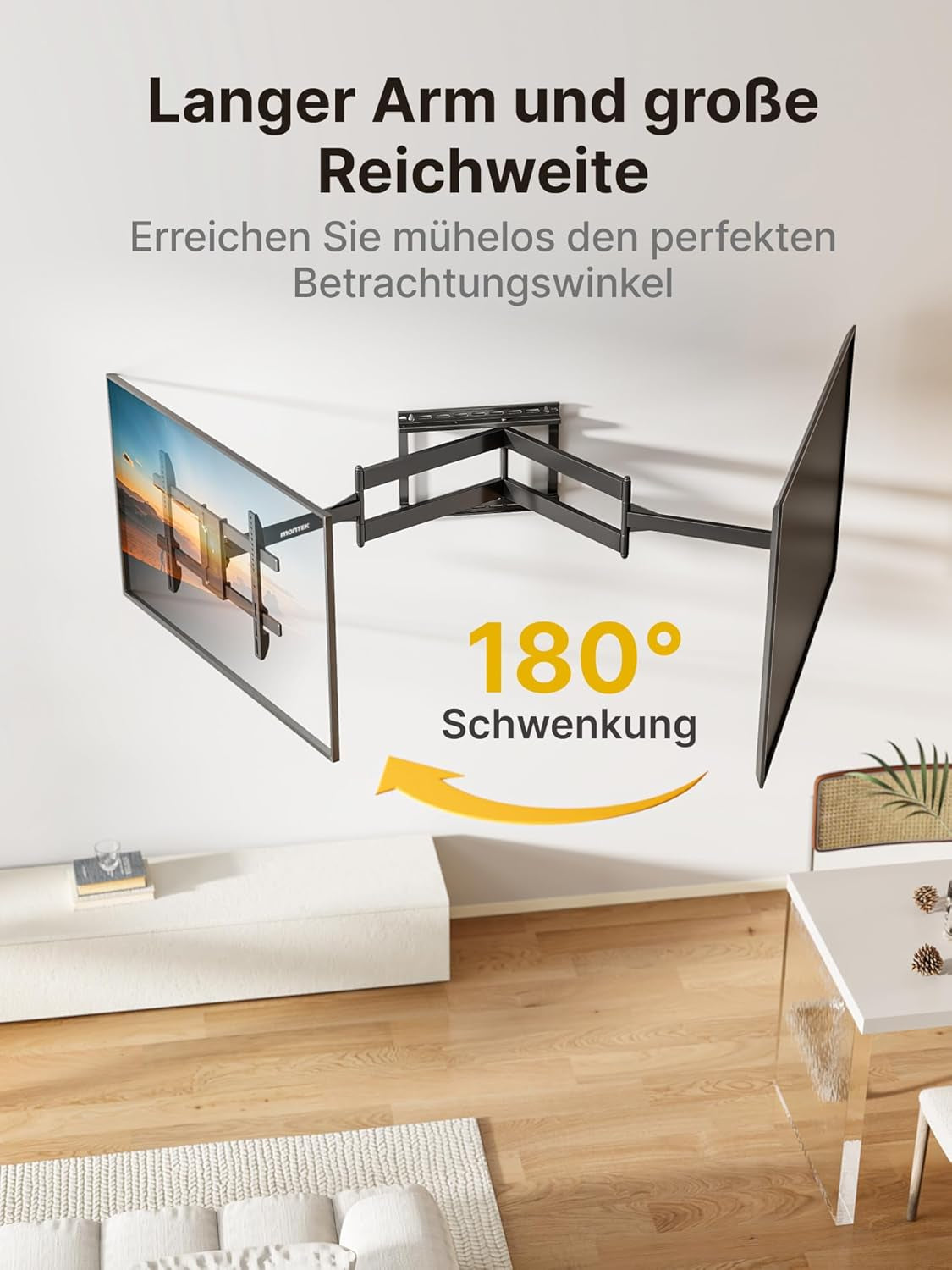 Montek Langarm-Tv-Wandhalterung Für Die Meisten 43-80-Zoll-Fernseher, Ausziehbare 42-Zoll-Tv-Wandhalterung, Schwenk- Und Neigbar, Passend Für Max. VESA 600 X 400 Mm, Bis Zu 50 Kg