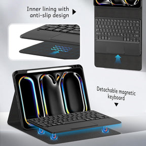 CACOE Hülle Tastatur Kompatibel Mit Ipad Pro 11 Zoll M4 Hülle 2024 Mit Touchpad, 7-Farbige Beleuchtung Abnehmbare Kabellose, Schwarz
