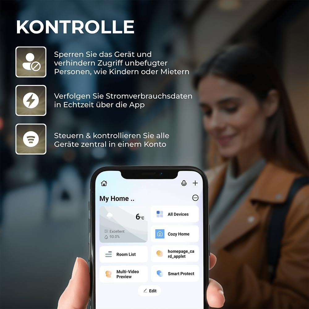 BR Bringer Smart Thermostat Steckdose – WLAN & App – Steckdosenthermostat Mit Verbrauchsanzeige, LED Farbdisplay, Wochenprogramm & Fenster-Offen-Erkennung - Kompatibel Mit Amazon Alexa, Google Home