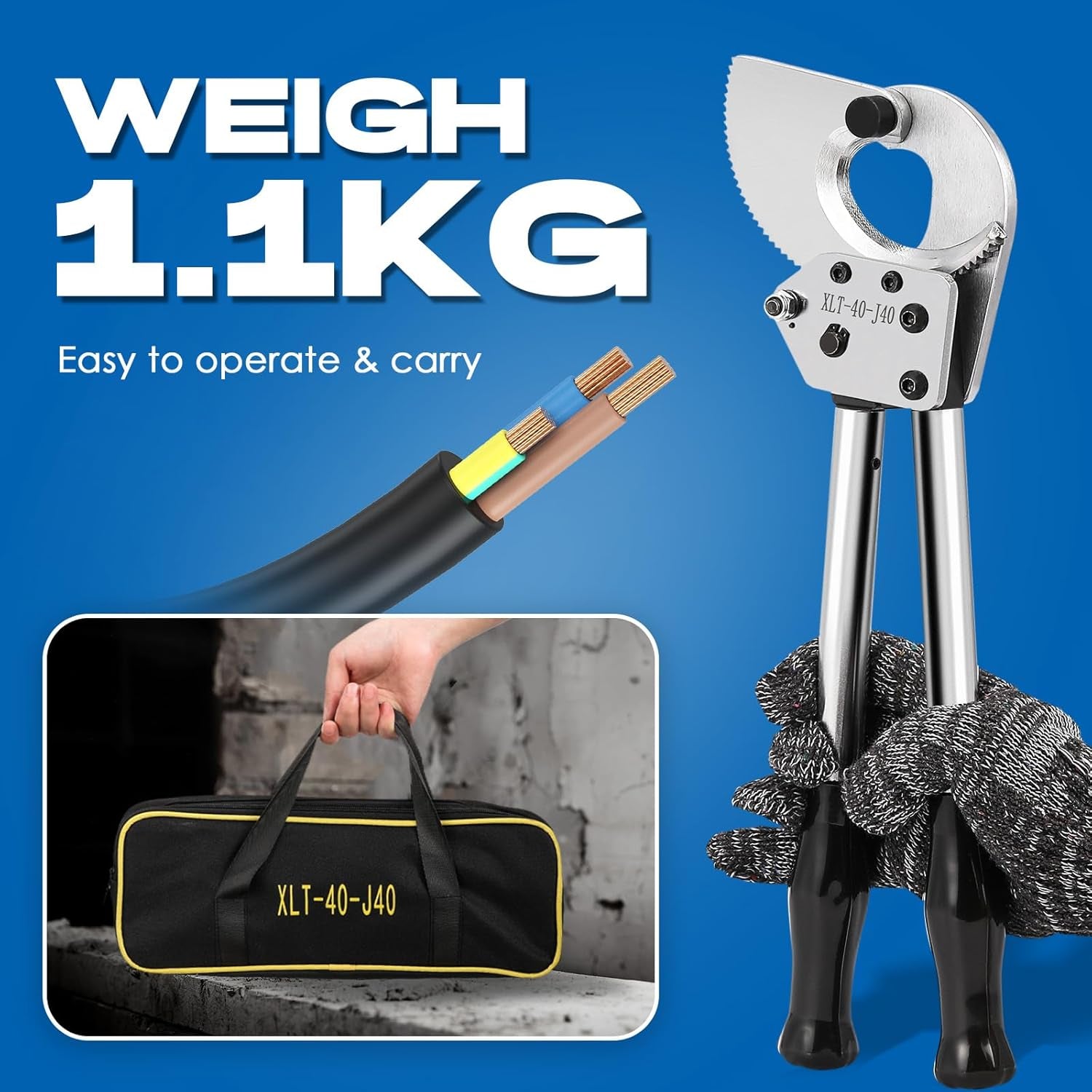 NEWTRY Ratschenkabel-Drahtschneider, Robust, Für Kupfer-Aluminium-Panzerkabel, Schneidet Bis Zu 300 Mm² Und 1000 Paar Kommunikationskabel Für Elektriker, Langlebig, Effizient, Einfache Handhabung