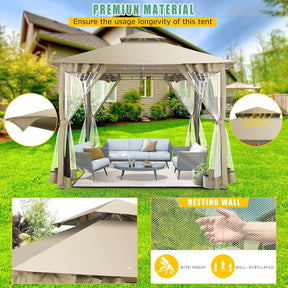 HOTEEL Pavillon 3X3 Wasserdicht Stabil, Gartenpavillon Mit Moskitonetz Und Doppeldach, Einfaches Einrichten Metall Pavillon Stabiler Als EIN Faltpavillon, Uv-Schutz 50+, Khaki