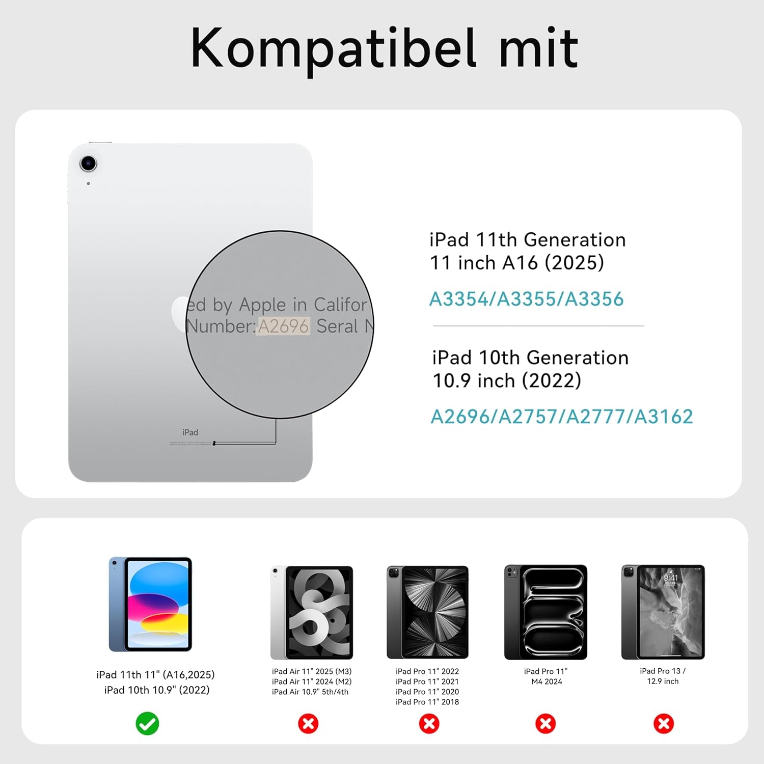 HOU Slim Bluetooth Tastatur Hülle Für Ipad 11. Generation 2025 (A16) & 10. Generation 2022, Kunstleder-Optik Hülle Mit Tastatur, Ergonomischer Winkel, QWERTZ, Weiß