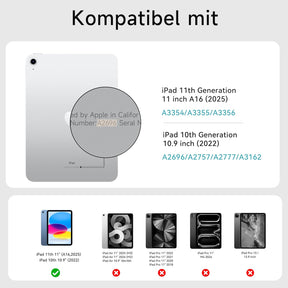 HOU Slim Bluetooth Tastatur Hülle Für Ipad 11. Generation 2025 (A16) & 10. Generation 2022, Kunstleder-Optik Hülle Mit Tastatur, Ergonomischer Winkel, QWERTZ, Weiß