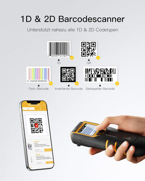 Inateck Barcode Scanner Bluetooth, 1D 2D QR Code Scanner Kabellos 2.4Ghz, Tragbarer Kabelloser Barcode-Scanner Mit Bildschirm, Handscanner Mit APP Und SDK, BCST-47