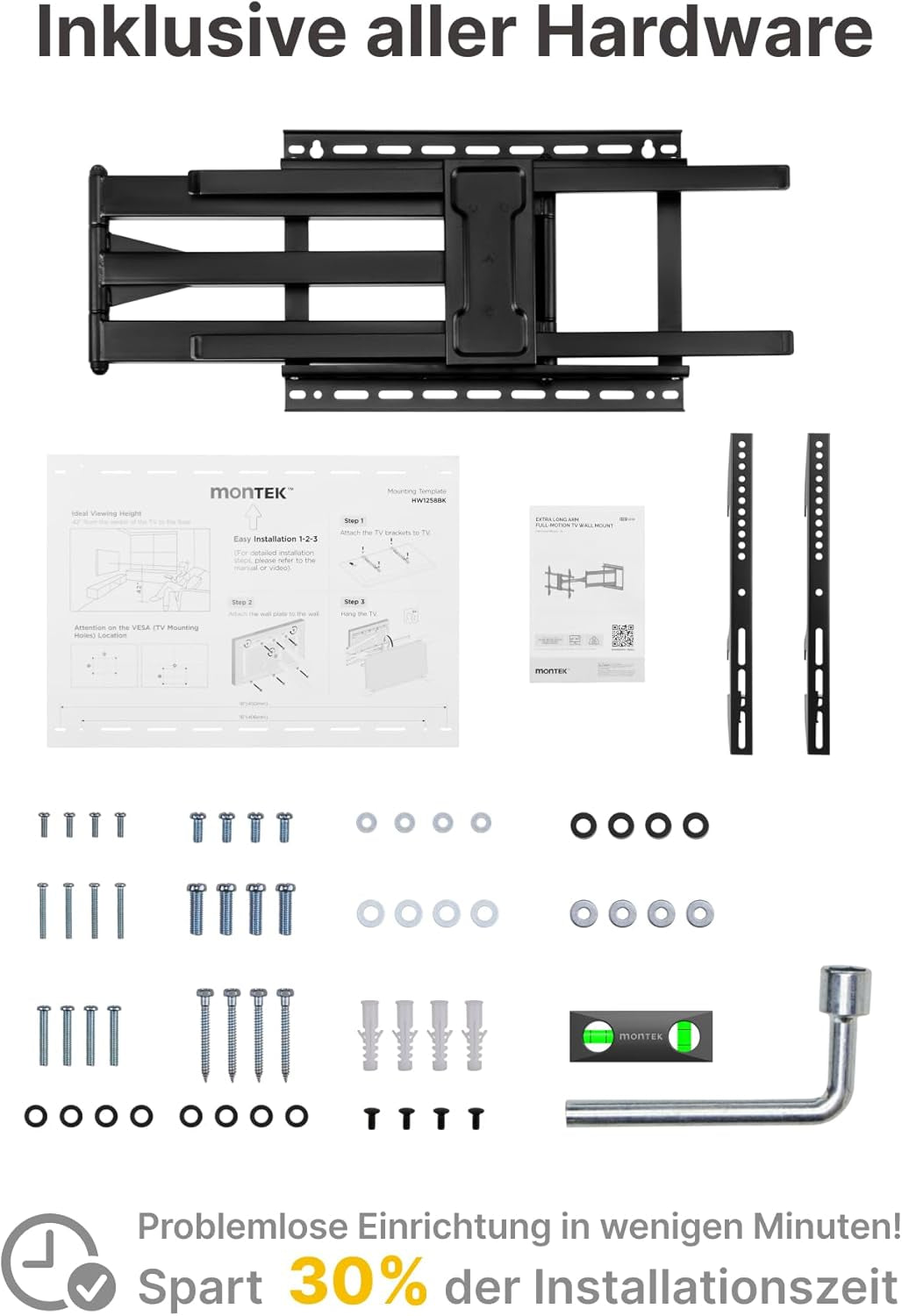 Montek Langarm-Tv-Wandhalterung Für Die Meisten 43-80-Zoll-Fernseher, Ausziehbare 42-Zoll-Tv-Wandhalterung, Schwenk- Und Neigbar, Passend Für Max. VESA 600 X 400 Mm, Bis Zu 50 Kg