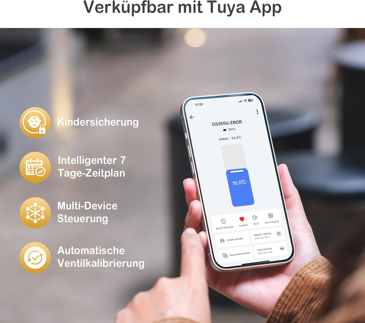 GS365U Smart Heizkörperthermostat Benötigt Tuya Zigbee Hub, Individuell Programmierbares Heizungsthermostat Mit Lcd-Display, Smartlife Integration Batteriebetrieb