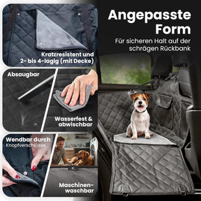 Hunde Autositz Für Rückbank Mit Flauschiger Zusatzdecke - Hundedecke Für Kleine, Mittlere Hunde - Sicherheitsgurte in 2 Versch. Längen - Wasserdicht & Robust