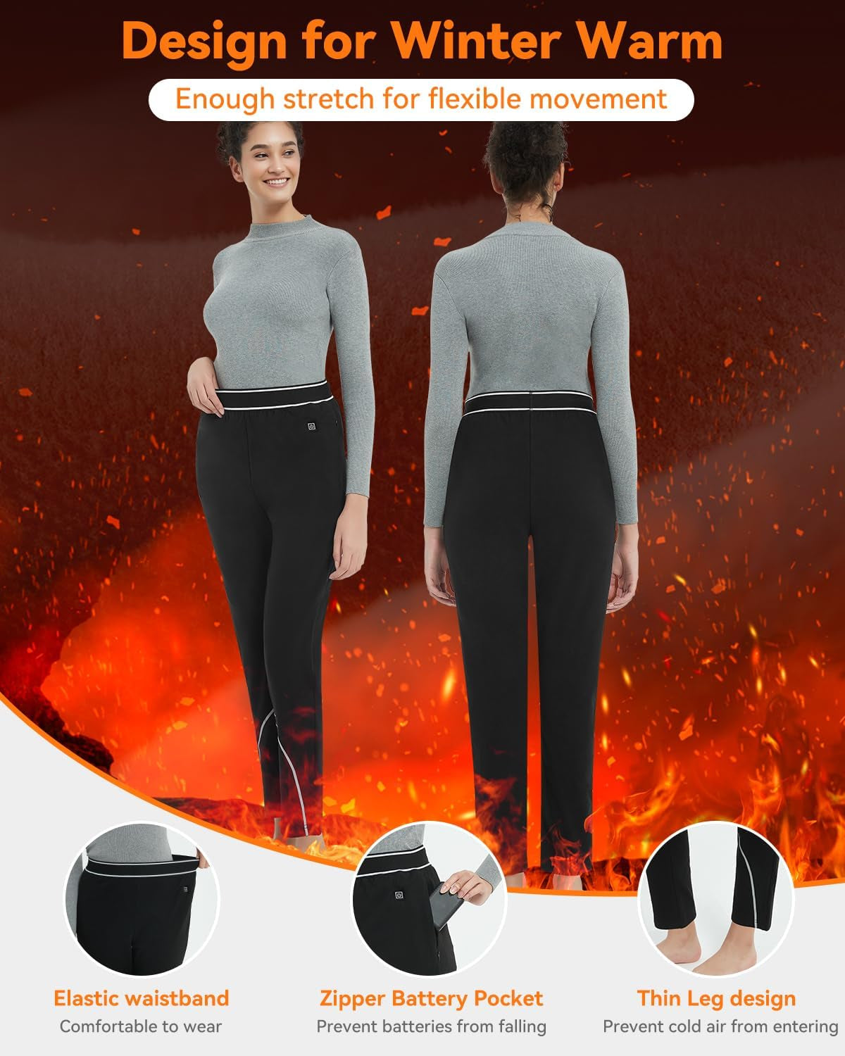 FERNIDA Damen Beheizte Hose, Thermounterwäsche Heizhose Thermo Leggings Mit Power Bank, Damen Beheizte Baselayer Hose,8 Heizkissen