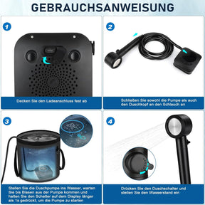 Camping Dusche, [8000Mah] Campingdusche Tragbare Mit Pumpe Und Temperaturanzeige, Mobile Dusche Outdoor Set Mit Duschkopf Und 2M Schlauch Für Camping Garten Autowaschen Strand Reisen Haustier