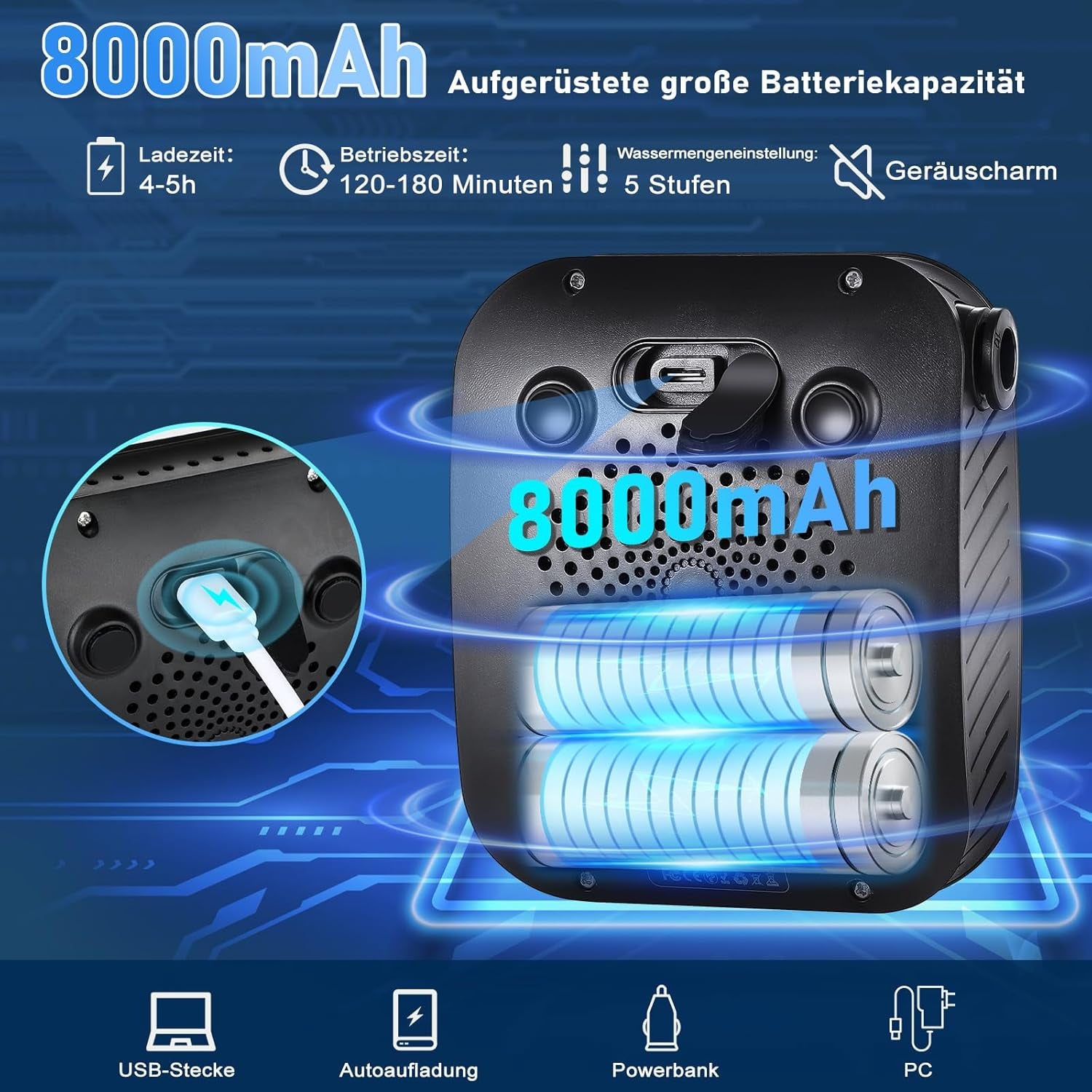 Camping Dusche, [8000Mah] Campingdusche Tragbare Mit Pumpe Und Temperaturanzeige, Mobile Dusche Outdoor Set Mit Duschkopf Und 2M Schlauch Für Camping Garten Autowaschen Strand Reisen Haustier