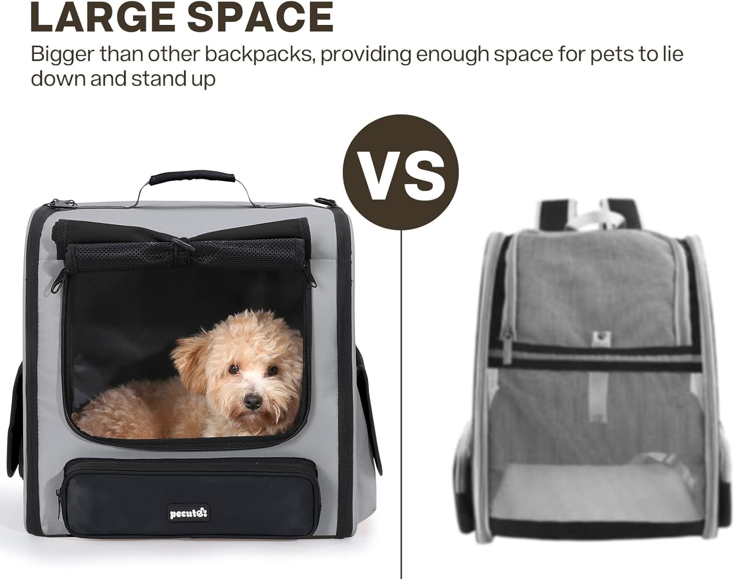 Pecute Große Katzen Rucksack Tragetasche Für Katzen & Kleine Hunde, Belüfteter & Robuster Haustier Rucksack Für Wandern, Camping, Reisen Leichtes, Ergonomisches Design, Grau