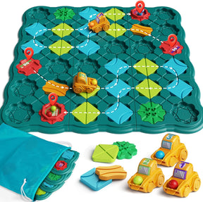 Burgkidz Logischer Straßenbauer Brettspiele Für Kinder 4 5 6 7 8 Jahre Jungen, 57 X 57 Cm Großes Brett Labyrinth Puzzle Logik Spiel Mit 3 Rückzugbagger, Geschenke Kinderspielzeug Für Alter 4-8