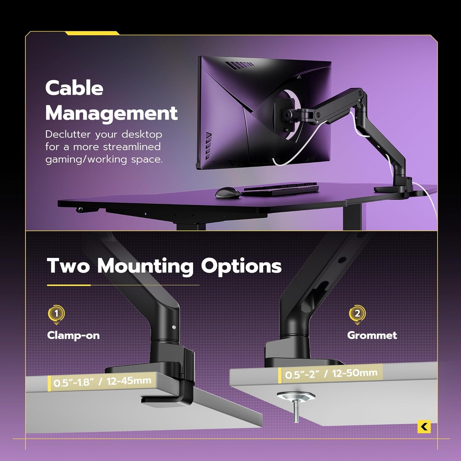 ARES WING Monitor Halterung Für 17 Bis 49 Zoll Bildschirme, Monitor Arm Mit Gasfeder, Verstellbarer Monitorständer Für 20Kg Computer Bildschirme, Monitorhalterung VESA 75/100 Mm,Schwarz