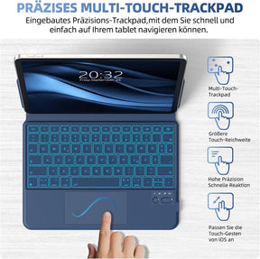 Magnetische Tastatur Hülle Für Ipad Pro 11″(2024 M4),Tastaturhülle Für Ipad Pro 11″ 5.Gen M4,Verstellbares Hoch-/Querformat,Multi-Touch-Trackpad Und 7-Farbige Beleuchtete Tastatur,Qwertz-Blau