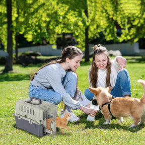HENGMEI Transportbox Hundebox Hundetransportbox Kleine Hunde Und Katzen Kaninchen Kunststoff Katzenkorb Tiertransportbox Mit Tür Lüftungsschlitze Urinbarriere Schalen Und Tragegriff, 49.5×33.5×36Cm