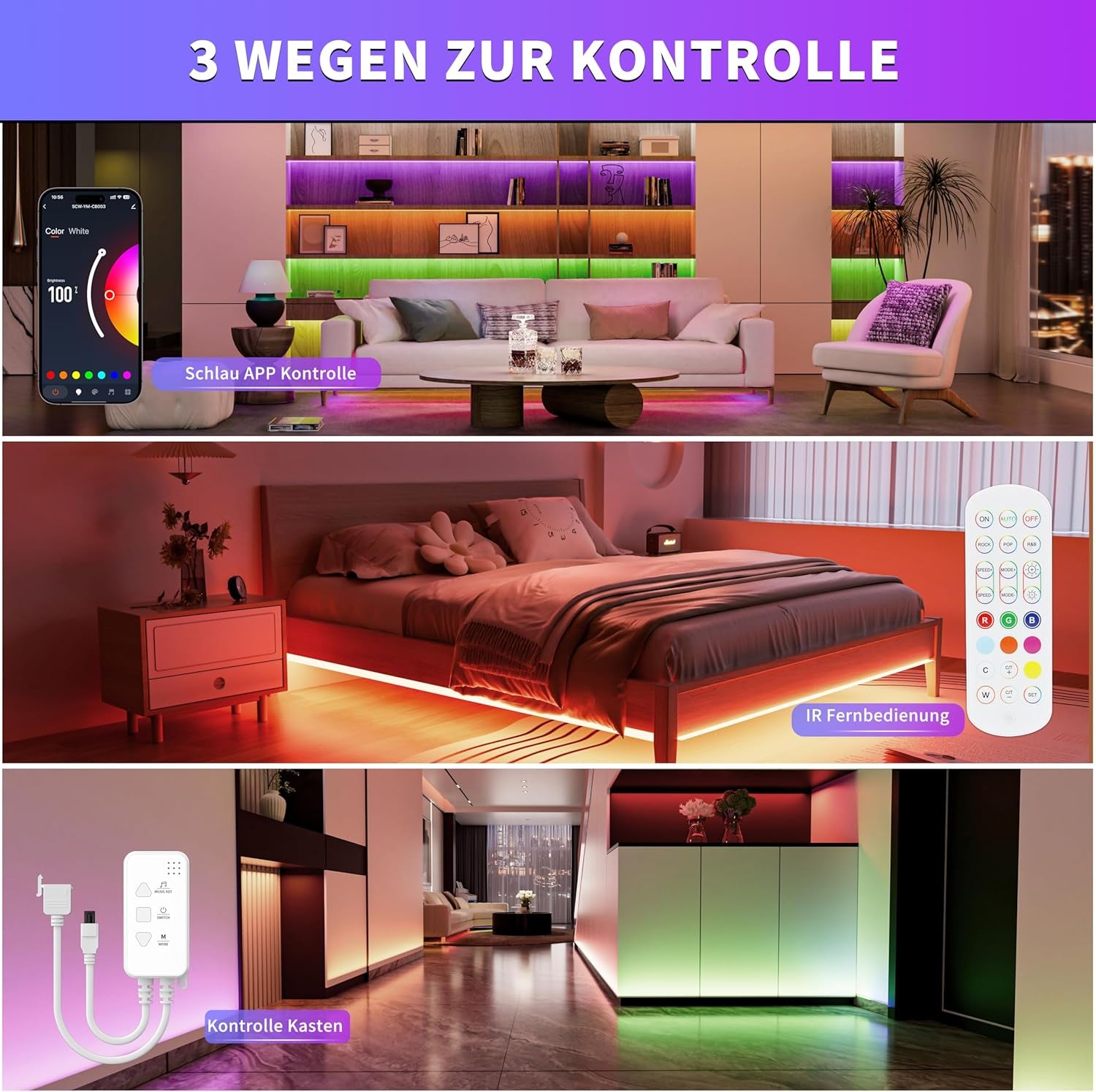 WIFI COB RGB LED Streifen 6M,Farbe Wechsel Dimmbar LED Band Licht Dc24V,Smart Funktioniert Mit Tuya/Alexa/Google Assistant,Mehrfarbiges Flexibles LED Strip Light Für TV,DIY Dekoration