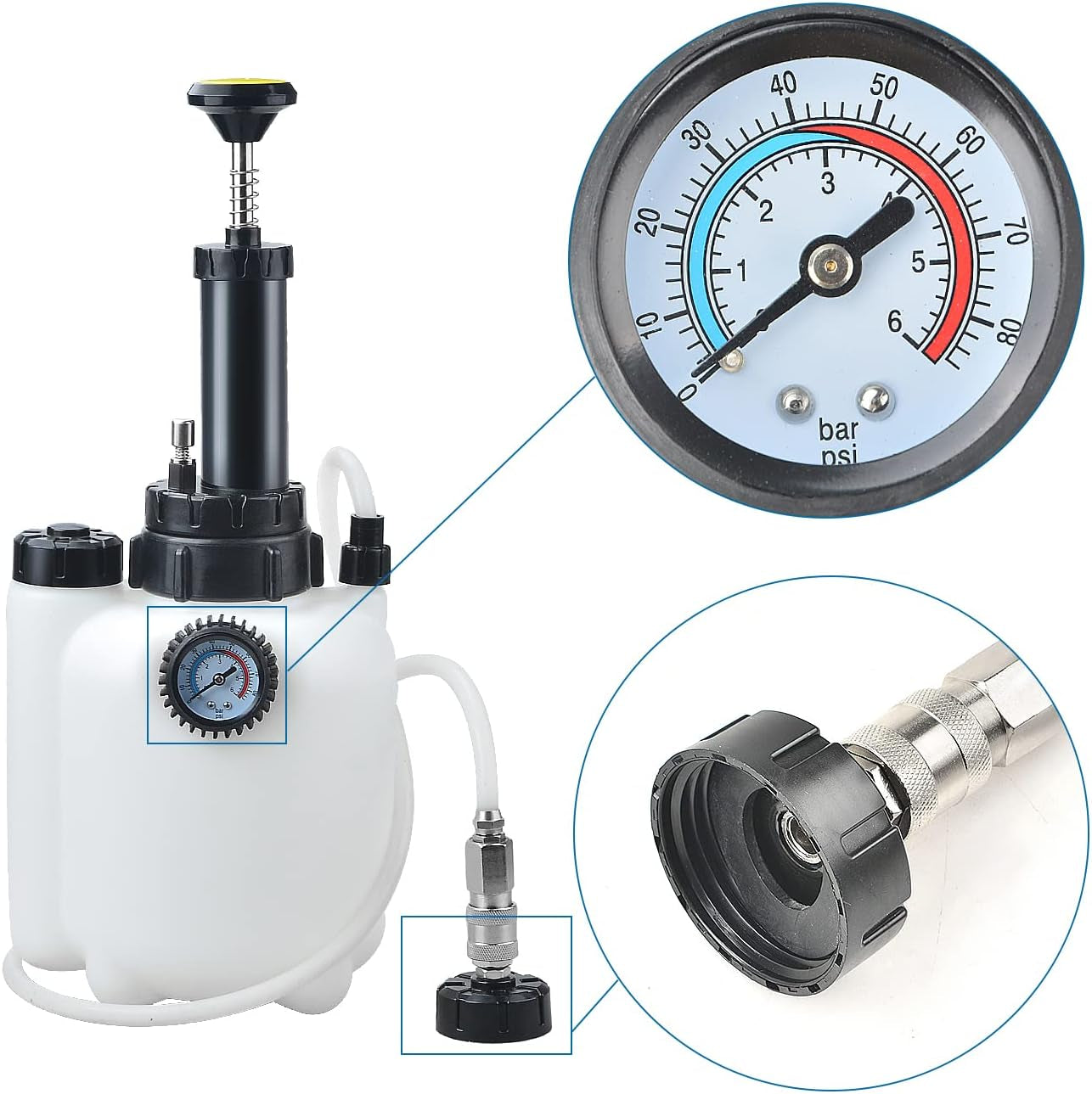 Zoomtools 3L Bremsenentlüftungsgerät Auto Bremsenentlüfter Bremsflüssigkeitswechselgerät Für E20 (Adapter Ø45Mm) | Ssigkeitspumpe Hydraulische Bremse Mit 1L Absaugbehälter