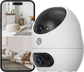 3K+3K (5MP+5MP) WLAN Kamera Mit Dual-Objektiv, Überwachungskamera Innen Mit Erkennung Von Person, Haustier Und Winkender Hand, Alexa Kamera Unterstützt Patrouillenmodus, 2-Wege-Audio D220