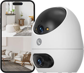 3K+3K (5MP+5MP) WLAN Kamera Mit Dual-Objektiv, Überwachungskamera Innen Mit Erkennung Von Person, Haustier Und Winkender Hand, Alexa Kamera Unterstützt Patrouillenmodus, 2-Wege-Audio D220