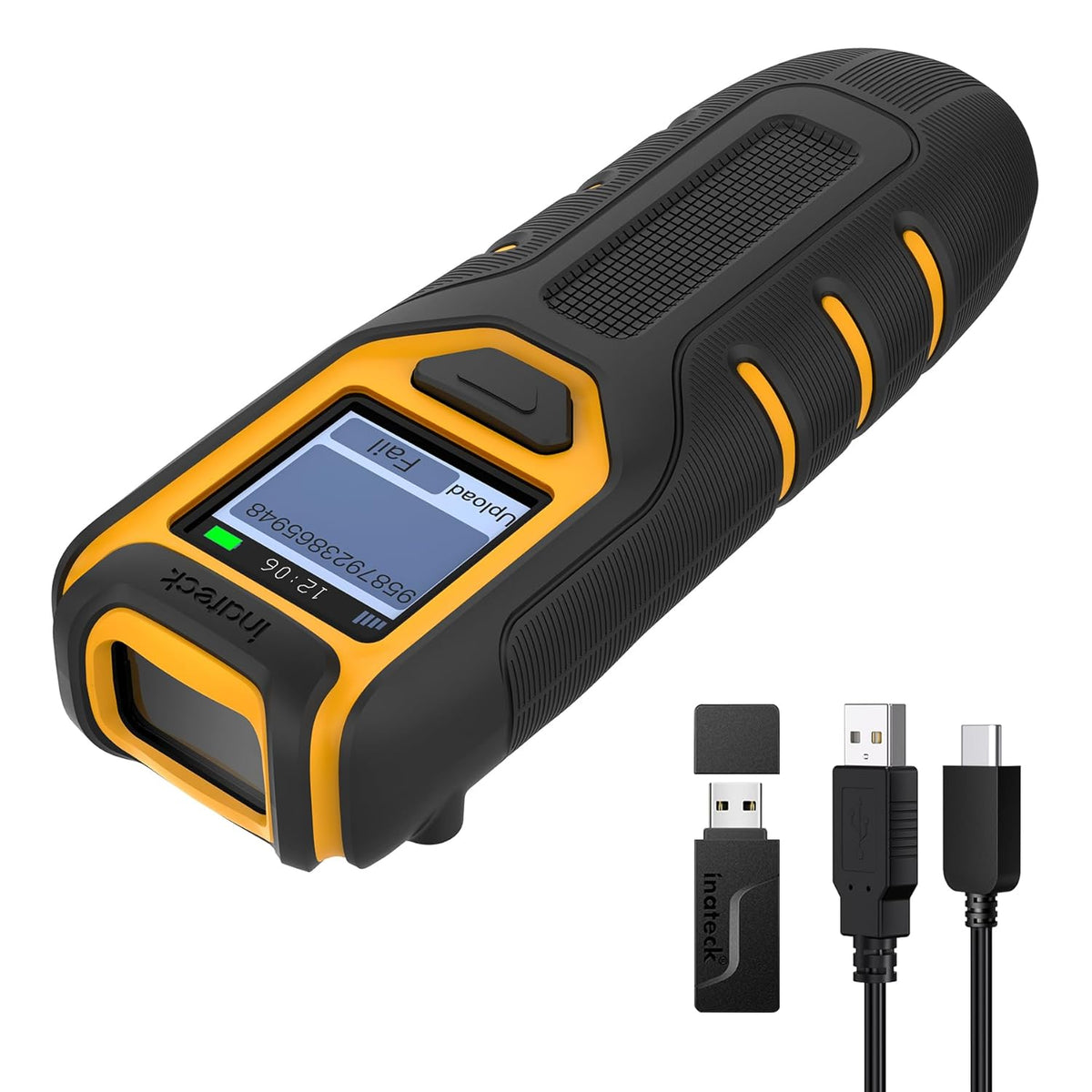 Inateck Barcode Scanner Bluetooth, 1D 2D QR Code Scanner Kabellos 2.4Ghz, Tragbarer Kabelloser Barcode-Scanner Mit Bildschirm, Handscanner Mit APP Und SDK, BCST-47