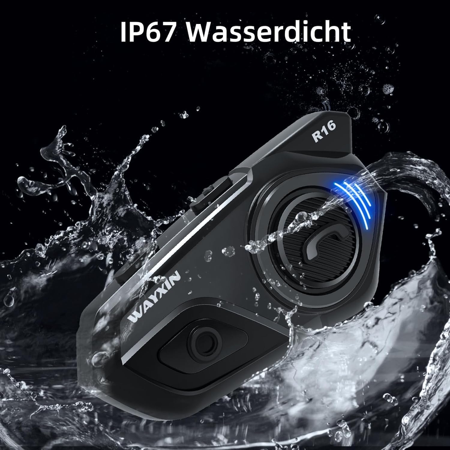 WAYXIN R16 Motorrad Bluetooth Headset –Motorradhelm -Intercom Mit Dual-Chip, Multi-Audio,Ip67 Wasserdicht, Musik Teilen & Fm-Radio, Für 6 Personen-Gruppe – Kompatibel Mit Anderen Marken