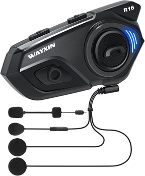 WAYXIN R16 Motorrad Bluetooth Headset –Motorradhelm -Intercom Mit Dual-Chip, Multi-Audio,Ip67 Wasserdicht, Musik Teilen & Fm-Radio, Für 6 Personen-Gruppe – Kompatibel Mit Anderen Marken