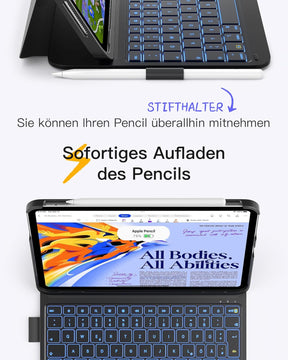 Inateck Ultraleichte Hülle Mit Tastatur Für Ipad 10 Gen,11 Gen. A16 2025 11 Zoll,Ipad Air 11" M3/M2 (2025/2024),Air 5/4,Pro 11 4/3/2/1,7-Farbiger Beleuchtung,Mit Stifthalter,Qwertz,Airtap BK2007-RGB