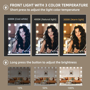 Hansong Hollywood Spiegel Mit Beleuchtung, Dimmbar, Hintergrundbeleuchtung + Frontbeleuchtung, Make up Spiegel Mit Beleuchtung Für Die Wand, Memory-Funktion, Gehärtetes Glas