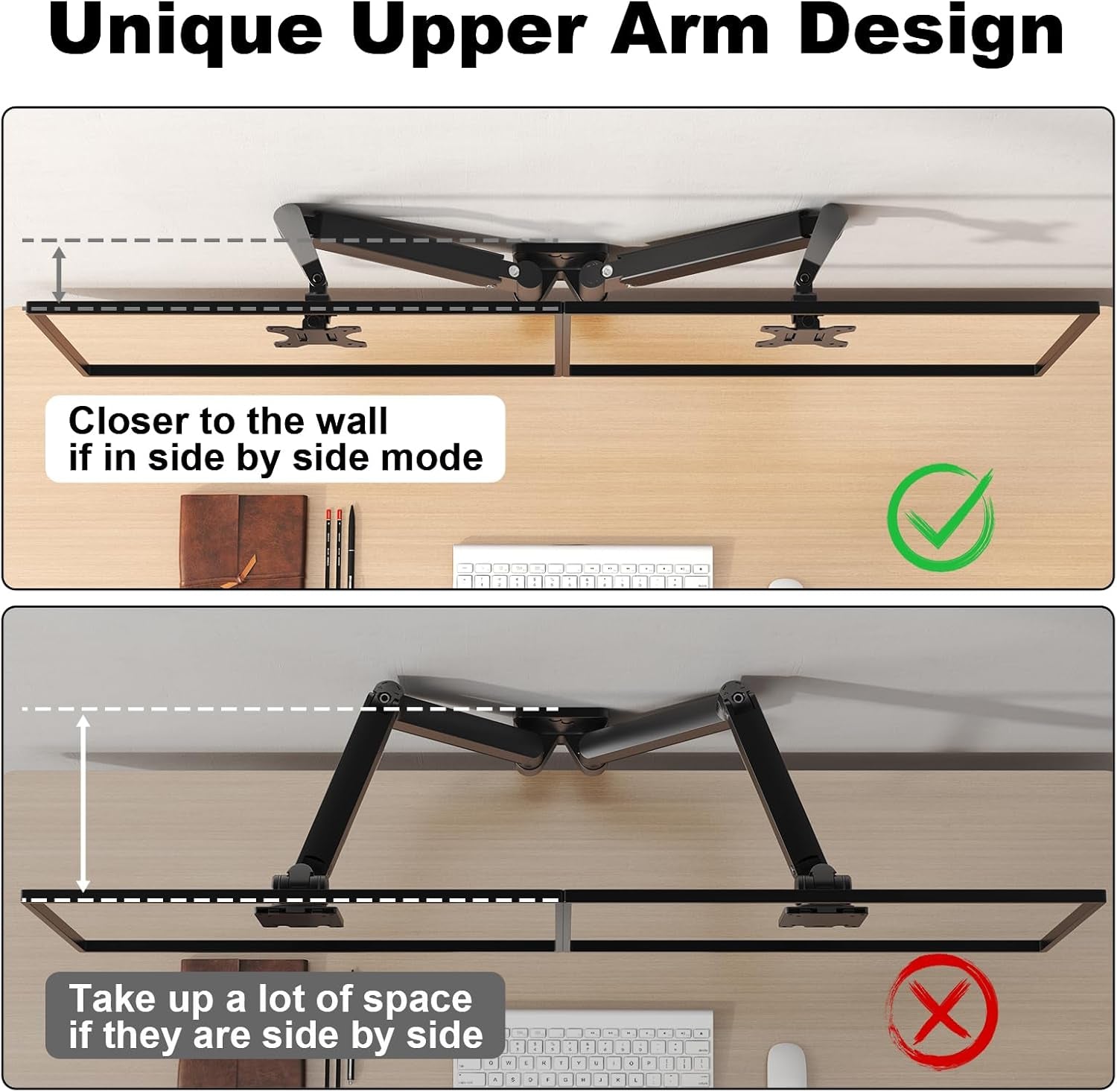 Monitor Wandhalterung 2 Monitore Für 17-32 Zoll Bildschirm, Monitorhalterung 2 Monitore Wand Mit Höhenverstellbar Neigbar Schwenkbar, Unterstützung Monitor Bis Zu 9 KG Pro Arm, VESA 75X75/100X100