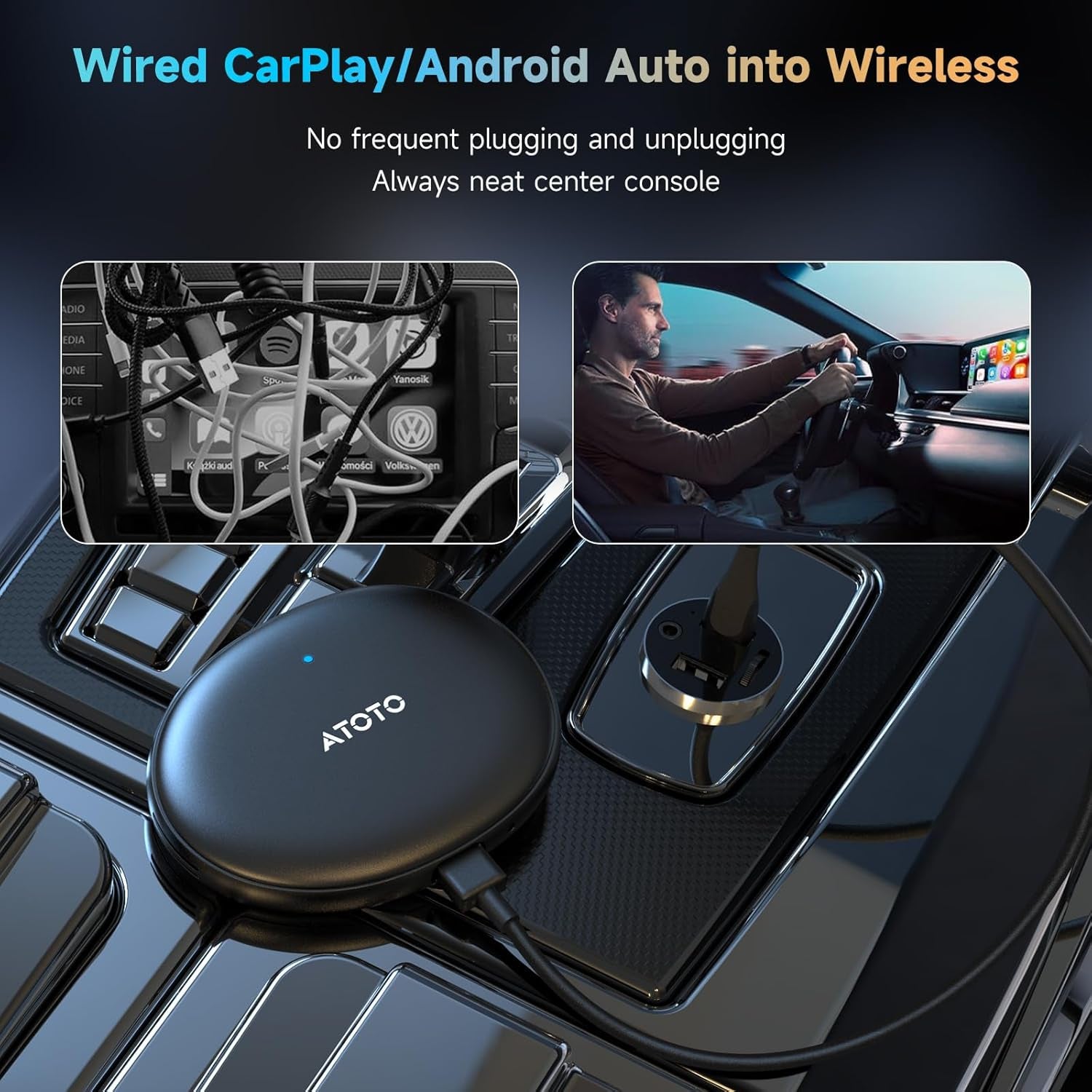 AD5 Wireless Carplay Adapter & Android Auto Adapter, Plug & Play Car Video Box, 2025 Upgrade Ai Box Carplay Dongle Mit Netflix, Youtube, Dual Wi-Fi, Bluetooth, Chatgpt, Grauschwarz