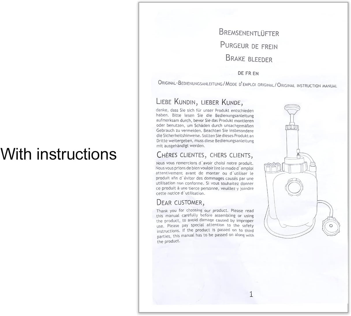 Zoomtools 3L Bremsenentlüftungsgerät Auto Bremsenentlüfter Bremsflüssigkeitswechselgerät Für E20 (Adapter Ø45Mm) | Ssigkeitspumpe Hydraulische Bremse Mit 1L Absaugbehälter