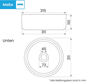 Bächlein Aufsatzwaschbecken Tamula (Rund) - Keramik Waschbecken Ø 31,5 Cm - Moderne Design Waschschale Für Badezimmer Und WC - Hochwertiges Handwaschbecken in Weiß