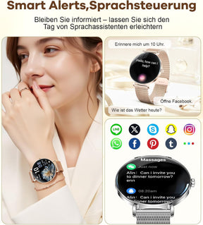 LIGE 2025 Smartwatch Damen, 1,43" HD AMOLED Kreisbogen Display Roségold Armbanduhr Mit Telefonfunktion, Menstruationszyklus/Herzfrequenz, IP68 Wasserdicht 120+ Sportmodi Sportuhr Für Andriod Ios