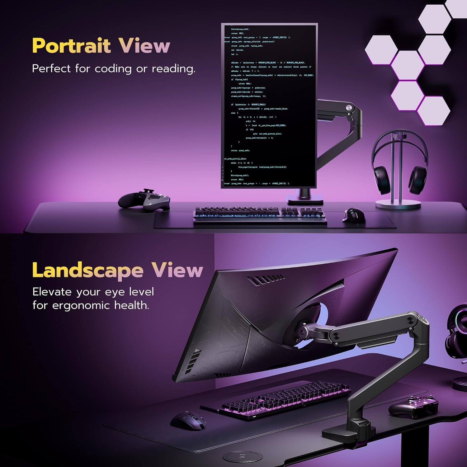 ARES WING Monitor Halterung Für 17 Bis 49 Zoll Bildschirme, Monitor Arm Mit Gasfeder, Verstellbarer Monitorständer Für 20Kg Computer Bildschirme, Monitorhalterung VESA 75/100 Mm,Schwarz