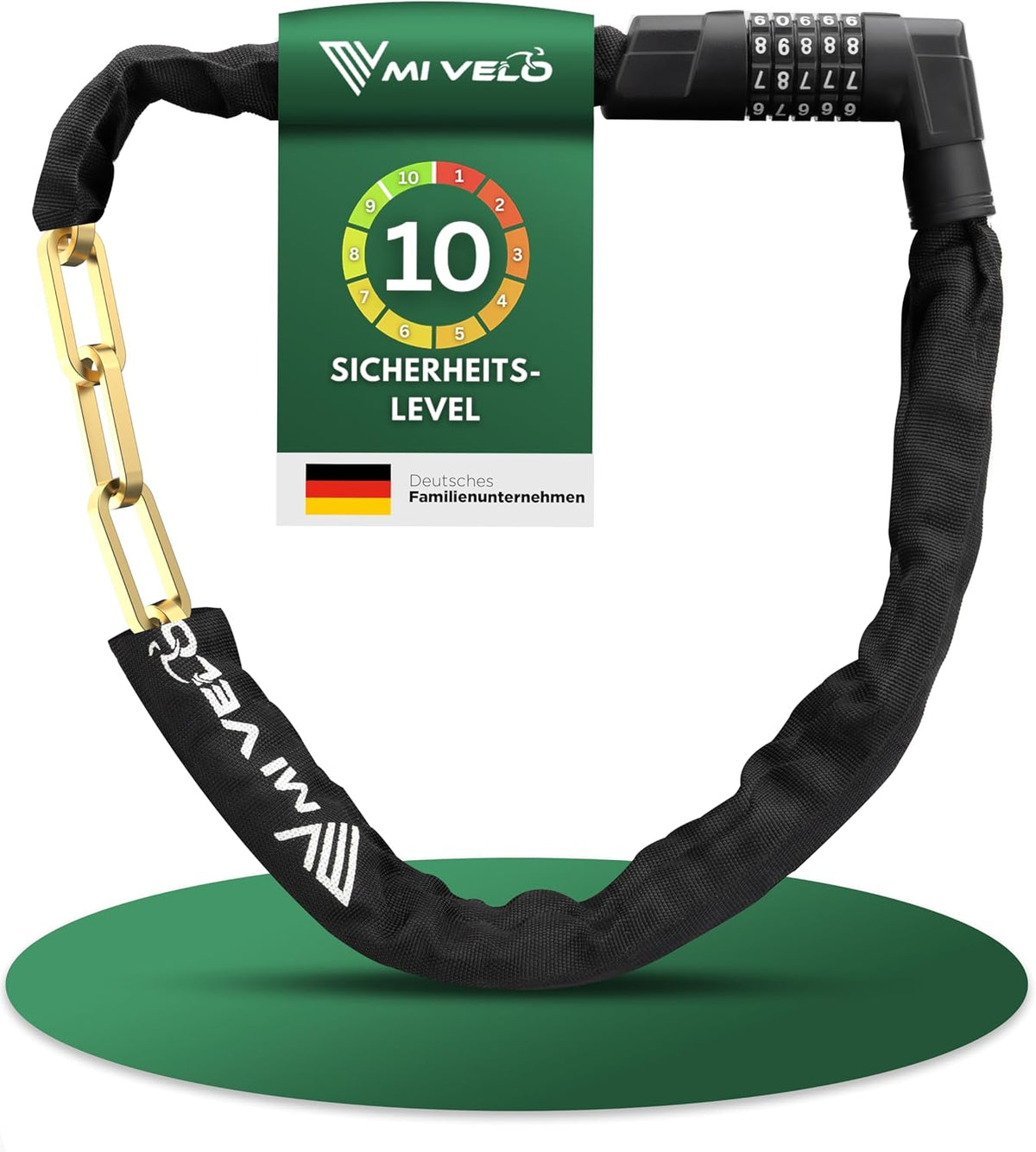 MIVELO Fahrradschloss Kettenschloss Aus Gehärtetem Stahl - 85Cm Lang I Fahrrad Schloss - Kettenschlösser Hohe Sicherheit I 8Mm Vierkant-Kette - Radschloss Fahrrad, E-Bike & E-Scooter (Mit Zahlencode)