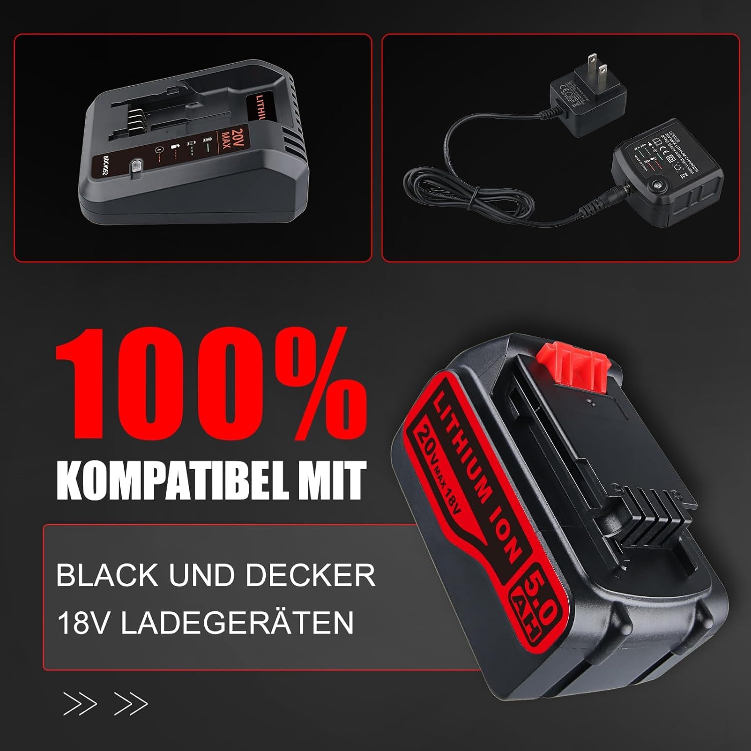 LB2X4020 5,0Ah Ersatzakku Für Black+Decker 18V Akku 20V Max Li-Ion Kompatibel Mit Black & Decker 18V/20V Maxlb20 LBX20 LBXR20 LBXR2020-OPE LBXR20B-2 LST220 BL1518 BL2018 GKC1825L GTC1850L20