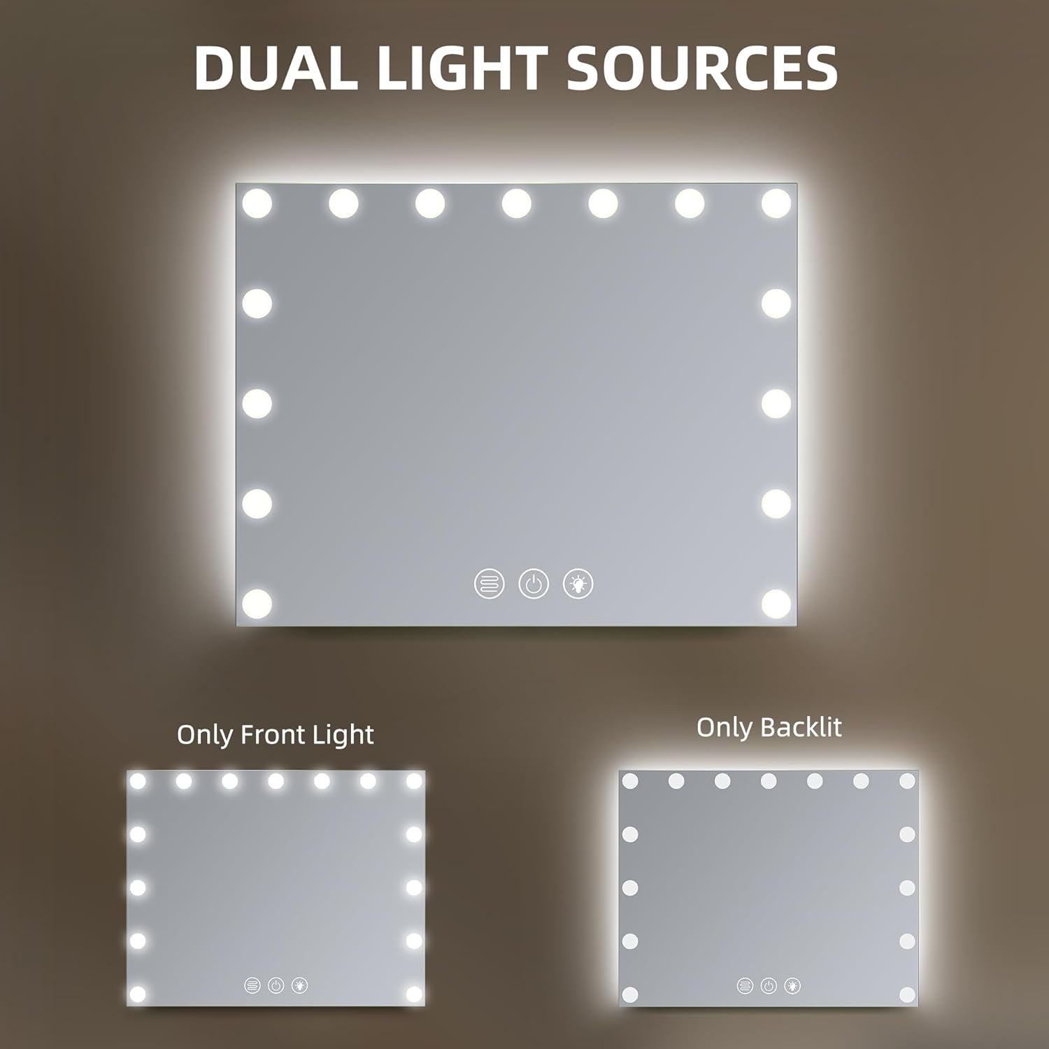 Hansong Hollywood Spiegel Mit Beleuchtung, Dimmbar, Hintergrundbeleuchtung + Frontbeleuchtung, Make up Spiegel Mit Beleuchtung Für Die Wand, Memory-Funktion, Gehärtetes Glas