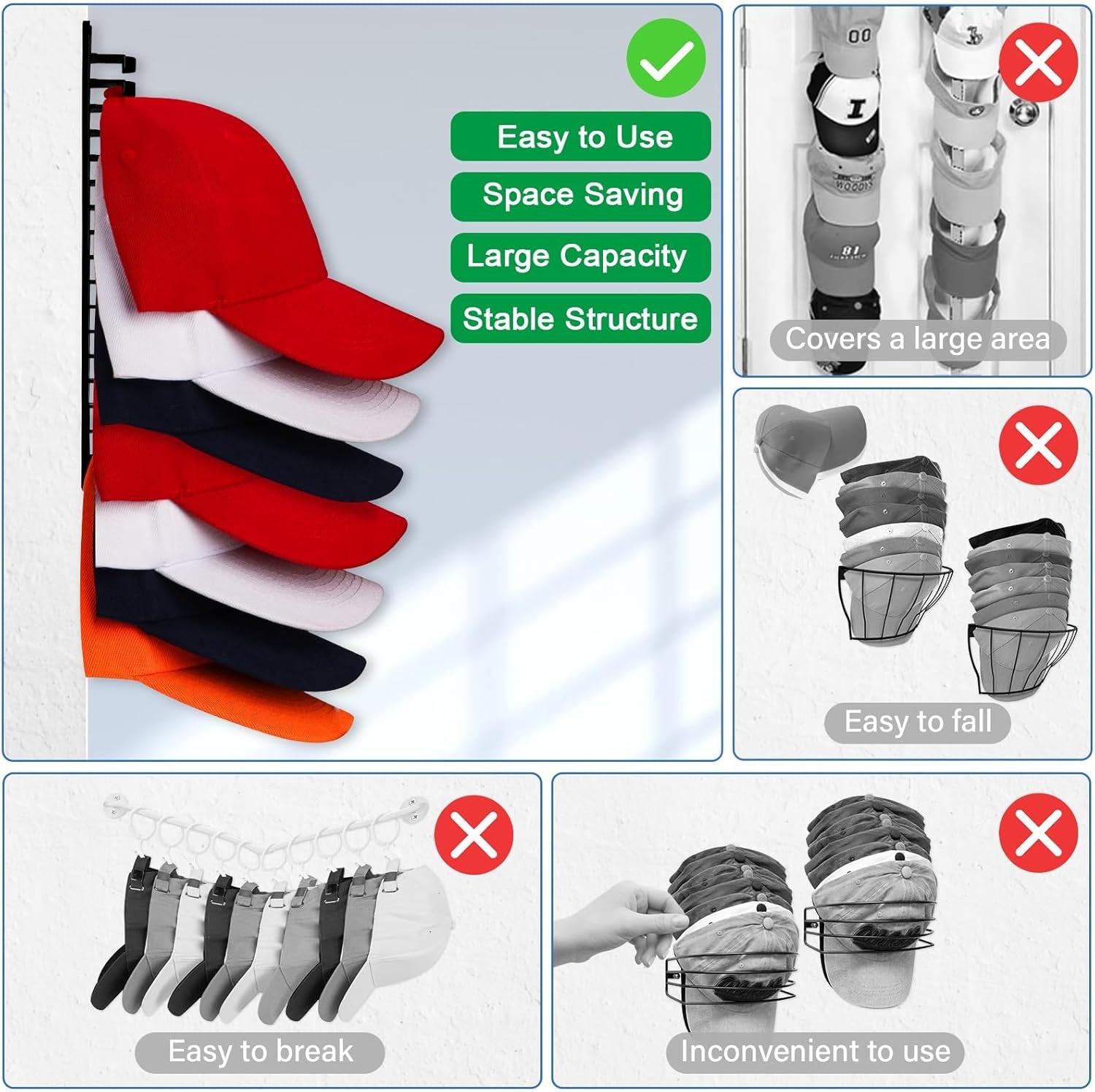 Selbstklebende Hut-Organizer Huthaken, Cap Halterung Wand, Hut-Halter Hutständer Haken, Kappenhaken Für Die Wandmontage Hutaufbewahrung Huthalter Für Baseball Kappe, 2 Stück