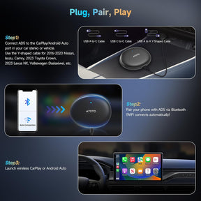 AD5 Wireless Carplay Adapter & Android Auto Adapter, Plug & Play Car Video Box, 2025 Upgrade Ai Box Carplay Dongle Mit Netflix, Youtube, Dual Wi-Fi, Bluetooth, Chatgpt, Grauschwarz