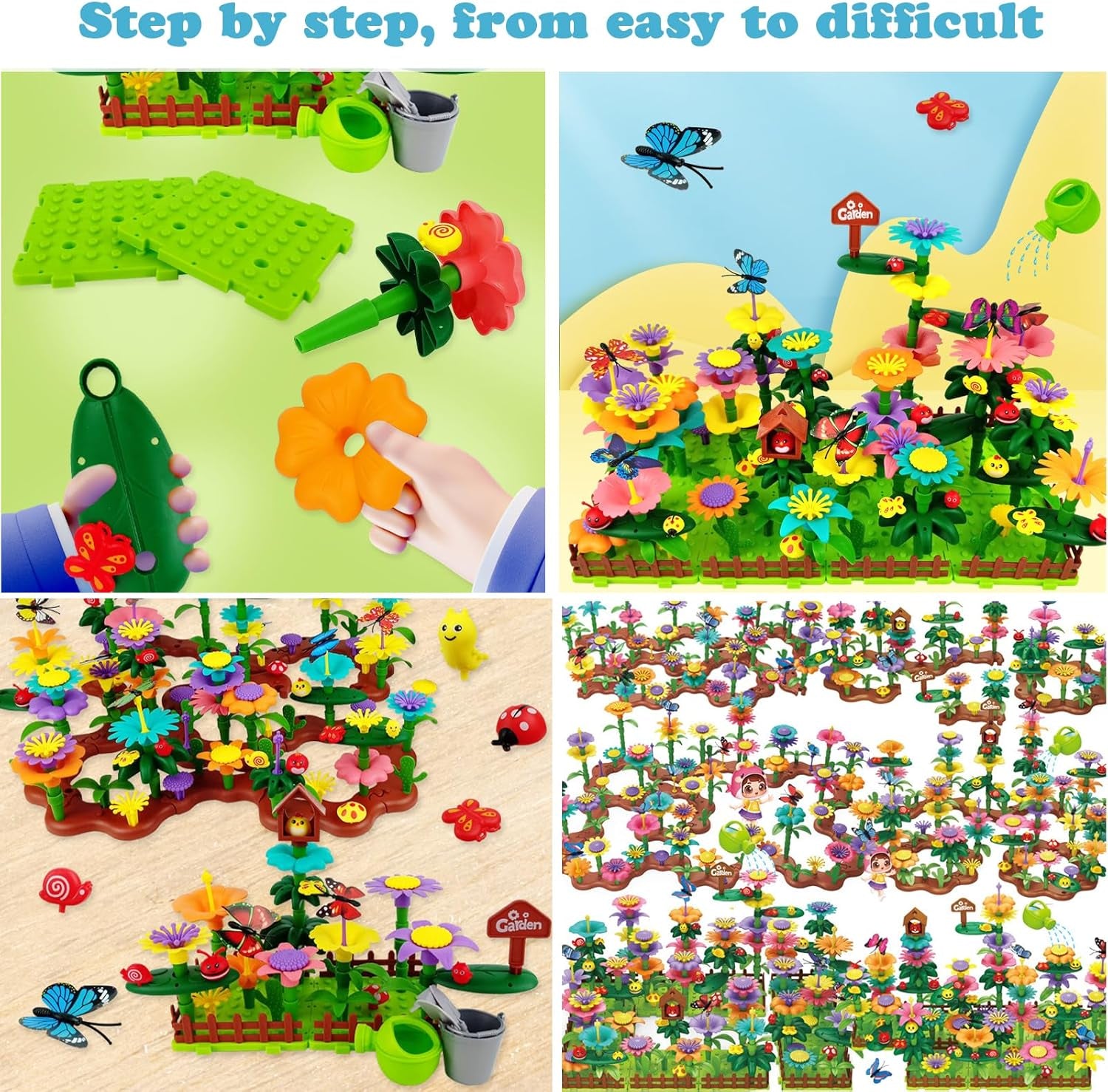 Cyiecw 332 PCS Blumengarten Spielzeug Ab 4 Jahre Mädchen,Kinder Blumen Bausteine,Diy Bouquet Sets Mit Aufbewahrungstasche,Garten Spielzeug Für Kinder Kunst Blumenarrangement Geschenk