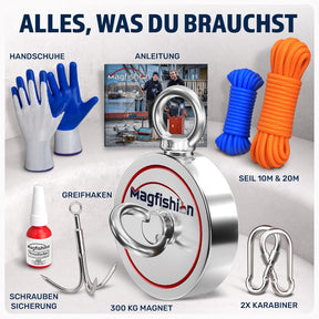 Magnetfischen Set - 150 KG - Ø60Mm - Neodym Magnet Mit 2 Seilen, Greifhaken & Handschuhe - Magnet Fischen Angel - Ösenmagnet - Fishing Magnetangel - Magnetangeln Set