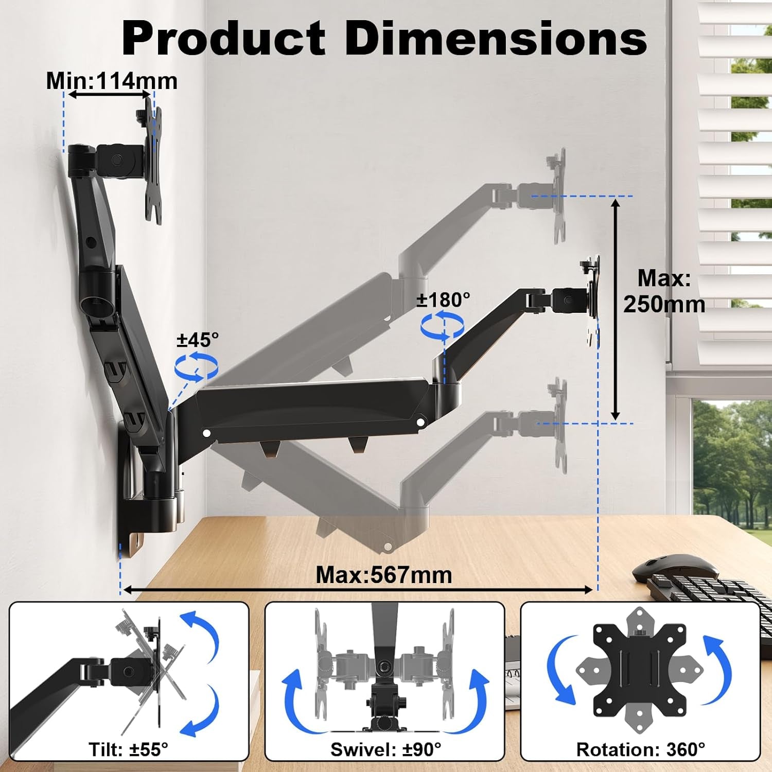 Monitor Wandhalterung 2 Monitore Für 17-32 Zoll Bildschirm, Monitorhalterung 2 Monitore Wand Mit Höhenverstellbar Neigbar Schwenkbar, Unterstützung Monitor Bis Zu 9 KG Pro Arm, VESA 75X75/100X100