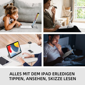 HOU Slim Bluetooth Tastatur Hülle Für Ipad 11. Generation 2025 (A16) & 10. Generation 2022, Kunstleder-Optik Hülle Mit Tastatur, Ergonomischer Winkel, QWERTZ, Weiß