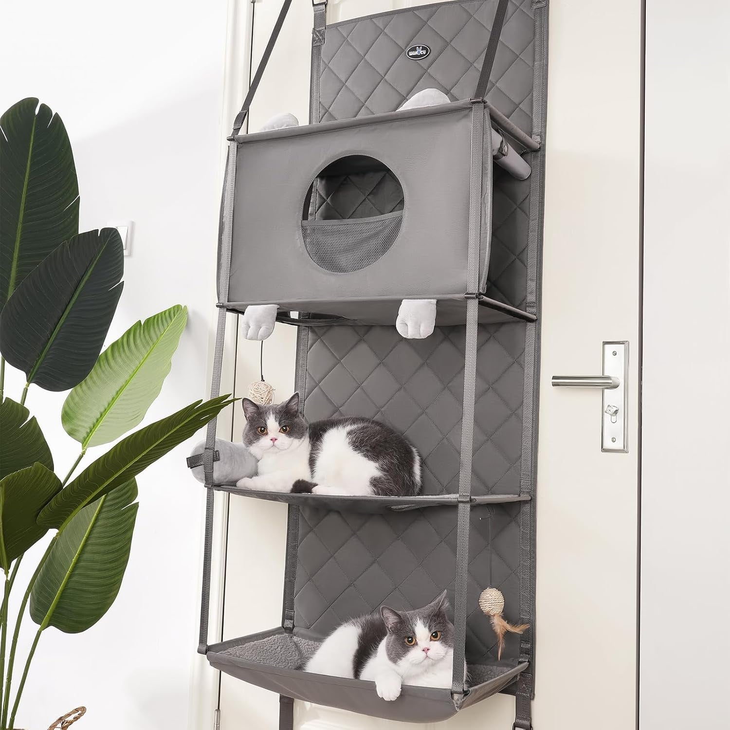 Hängender Kratzbaum - Tür Montiert Climber Katze Wand Katze Hängematte Für Indoor, Hanging/Erhöhte Bett - 4 Geschichte Mit Abnehmbaren Kissen, Ball Spielzeug Und Rollolo Katzenmöbel