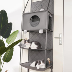 Hängender Kratzbaum - Tür Montiert Climber Katze Wand Katze Hängematte Für Indoor, Hanging/Erhöhte Bett - 4 Geschichte Mit Abnehmbaren Kissen, Ball Spielzeug Und Rollolo Katzenmöbel