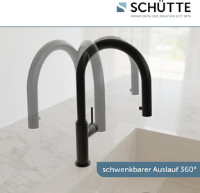 SCHÜTTE 79566 Blackpool Küchenarmatur Mit Ausziehbarer Geschirrbrause, 360 Grad Wasserhahn Für Die Küche, Mischbatterie Mit Einhebelmischer, Spültischarmatur Mit Brause Ausziehbar in Schwarz