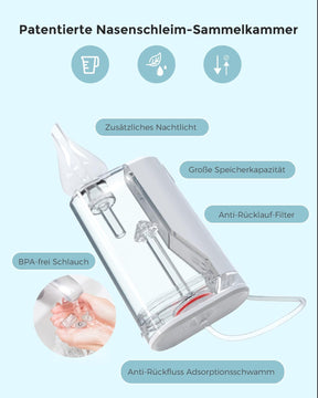 Nasensauger Baby Elektrisch, Nasal Aspirator Mit 9 Stufen, Wiederaufladbar Nasenschleim Sauger Mit Musik & Licht, 3 Silikonspitzen, Anti-Reflux-Design