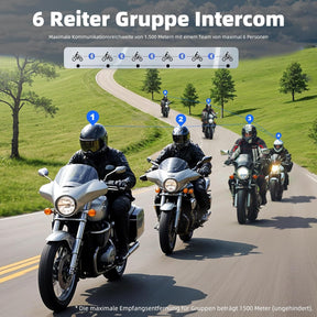 WAYXIN R16 Motorrad Bluetooth Headset –Motorradhelm -Intercom Mit Dual-Chip, Multi-Audio,Ip67 Wasserdicht, Musik Teilen & Fm-Radio, Für 6 Personen-Gruppe – Kompatibel Mit Anderen Marken