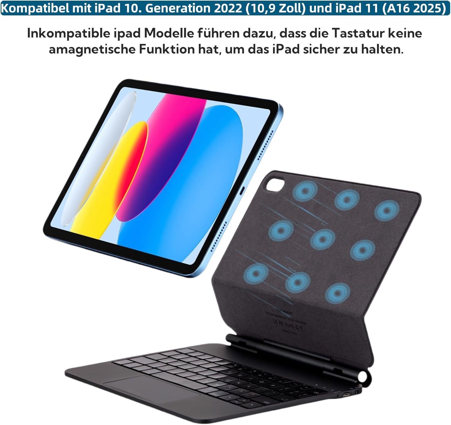 Magic Keyboard Hülle Für Ipad 10. Generation 2022 10,9 Zoll Und Ipad 11. A16 2025, Magnetische Tastaturhülle Mit Multi-Touch Trackpad, Hintergrundbeleuchtung, Leichtgewicht, QWERTZ